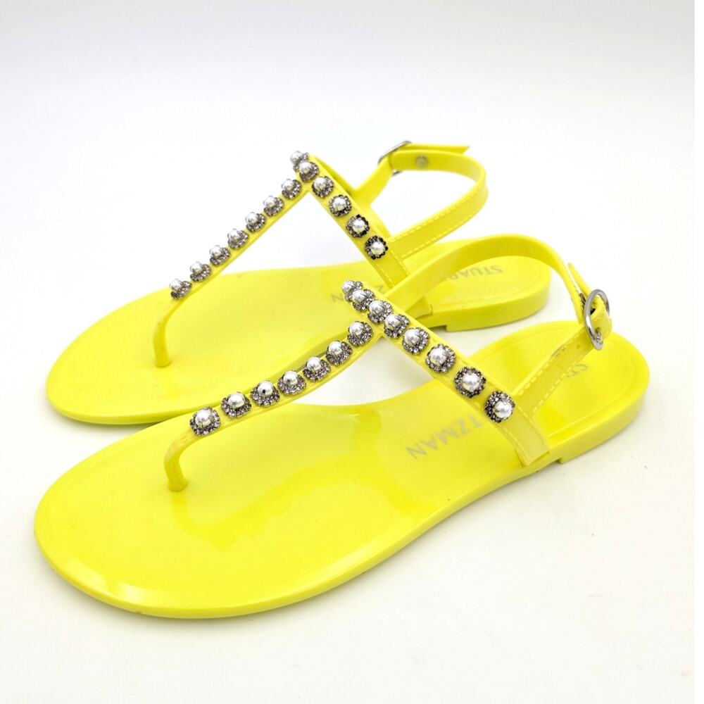 Stuart Weitzman Goldie Pearl Crystal Women's Jelly Thong Sandals Yellow Sz US7B